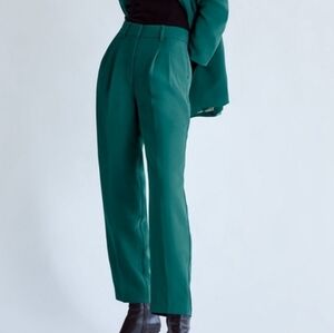 Vintage Teal Pleated Sateen Ankle Trousers, Size Small